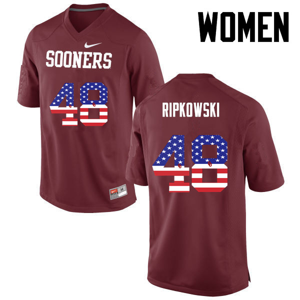 Women Oklahoma Sooners #48 Aaron Ripkowski College Football USA Flag Fashion Jerseys-Crimson - Click Image to Close